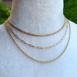 Set of 3 Gold Plated Layering Necklaces Set, 18k Gold Plated Chains Bundle (New)